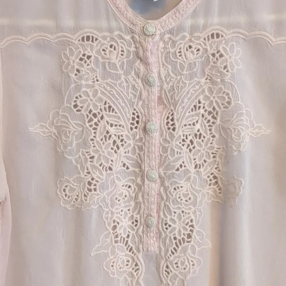 Johnny Was Blush Pink Embroidered Floral Lace Short Sleeve Tunic Top – Medium - Picture 7 of 11
